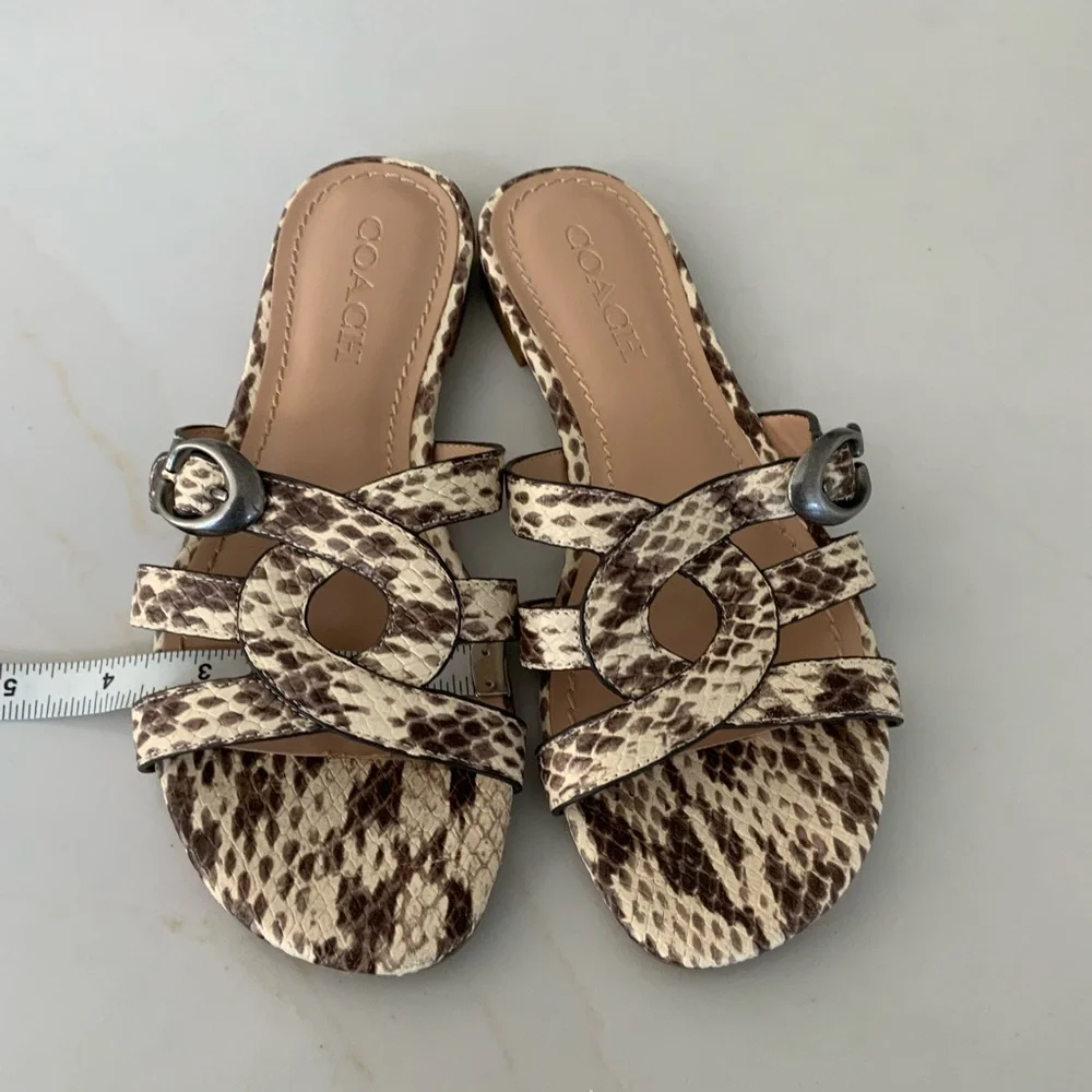 Coach Leather Kennedy Flat Slip On Open Toe Ivory Snake Sandals US 7.5 - Picture 5 of 10